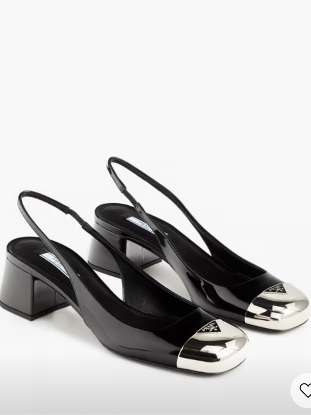 Prada Black Patent Slingback Pumps with Metal Cap